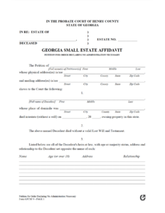 Georgia Small Estate Affidavit Form GPCSF 9 Estates Georgia Small