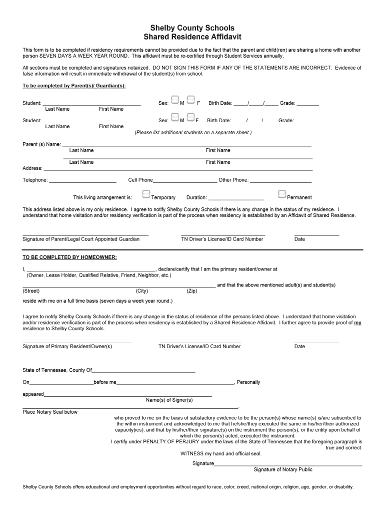 Gestalt Community Schools Shared Residence Affidavit Fill Out And 