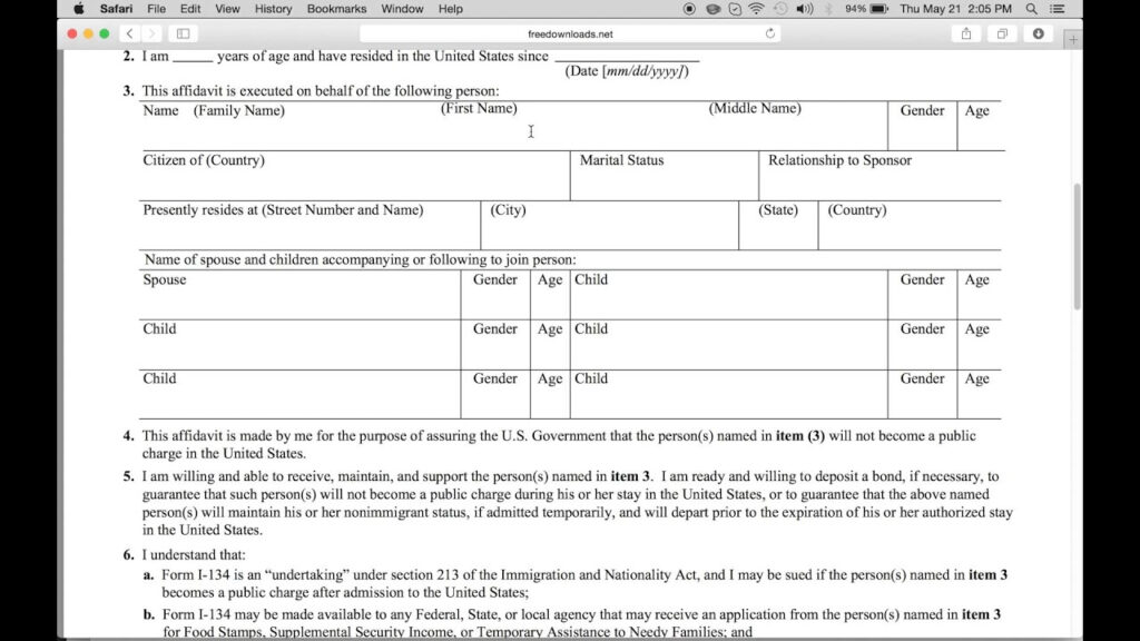 How To Fill in Form I 134 USCIS Affidavit Of Support YouTube