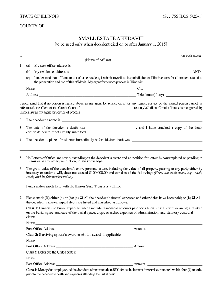 IL Small Estate Affidavit 2015 2021 Complete Legal Document Online 