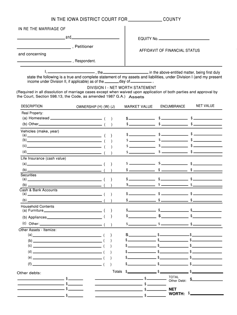 Iowa Affidavit Financial Fill Out And Sign Printable PDF Template 