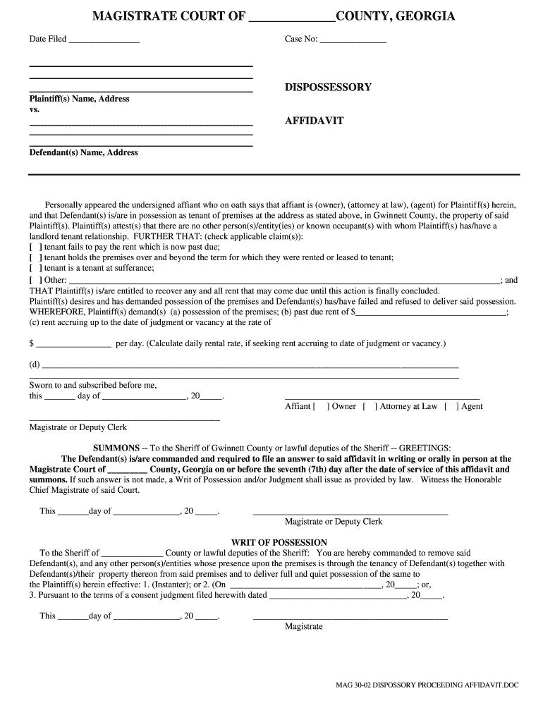 Mag 30 02 Dispossory Proceeding Affidavitr Fill Online Printable 