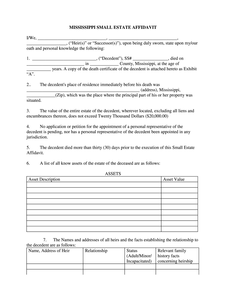 MS Small Estate Affidavit 2013 Complete Legal Document Online US 