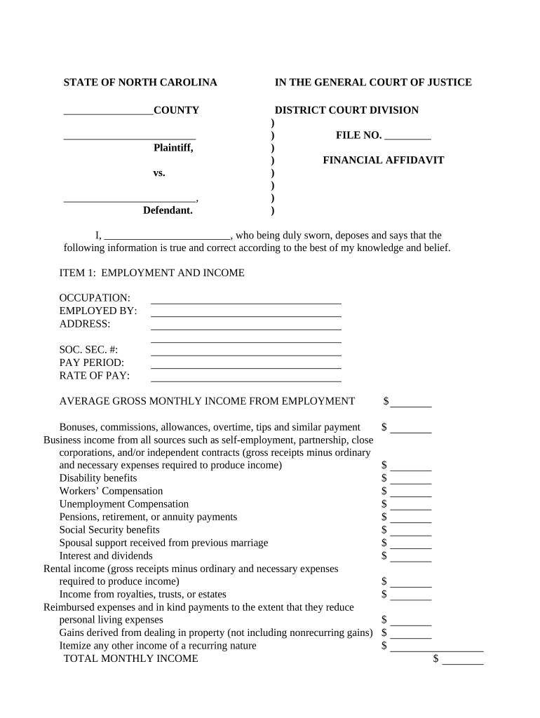 Nc Affidavit Doc Template PdfFiller