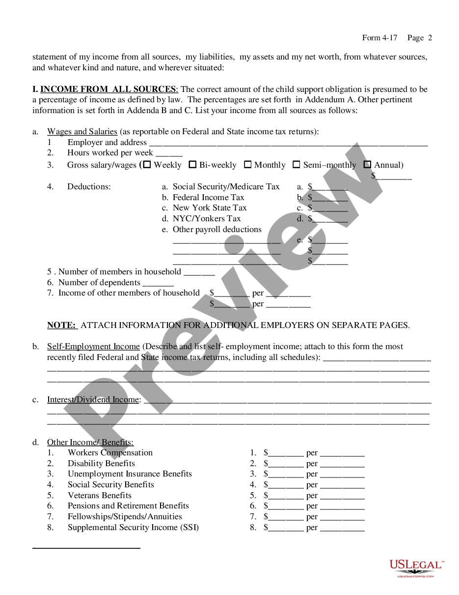 New York Financial Disclosure Affidavit Financial Disclosure