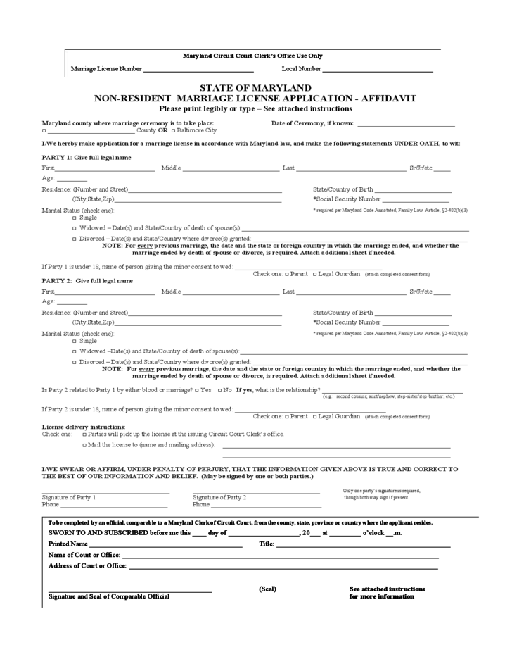 Non Resident Marriage License Or Certificate Application Form 