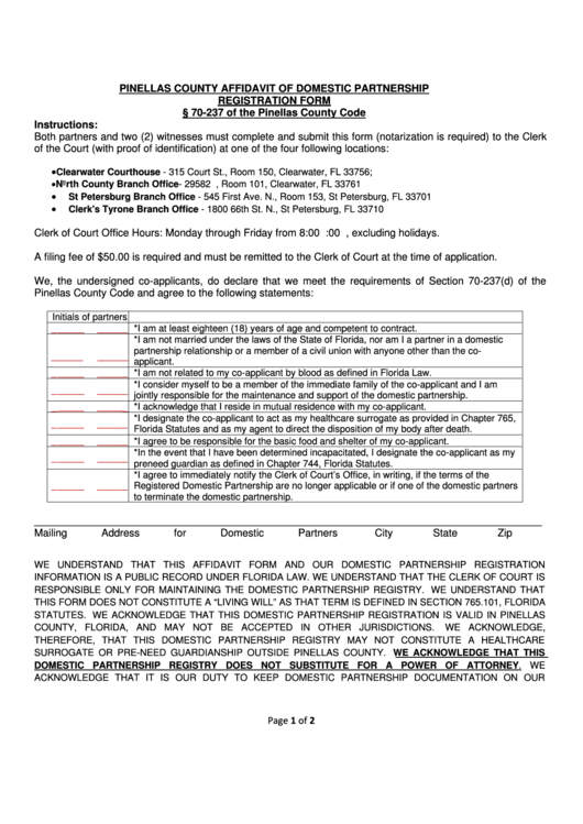 Pinellas County Affidavit Of Domestic Partnership Registration Form 