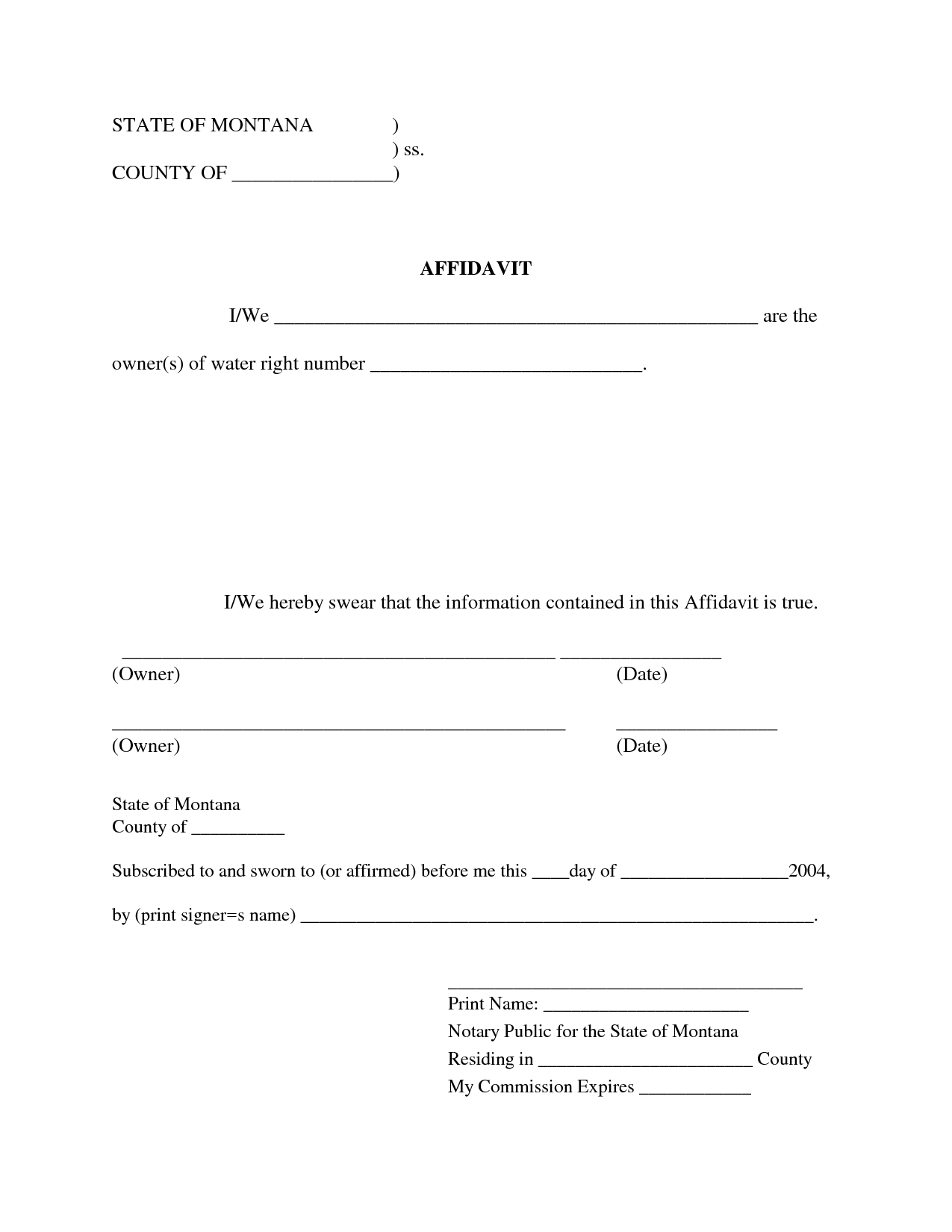 Printable General Affidavit Template Qualads