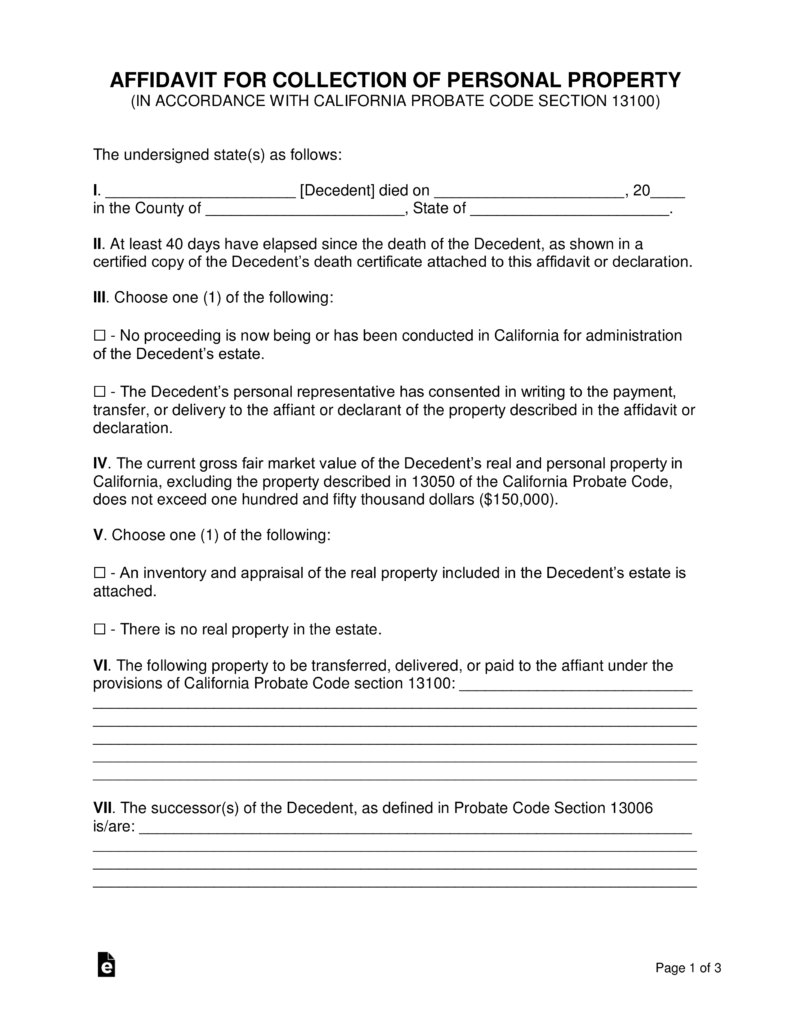 Probate Form 13100 Affidavit For Small Estates Universal Network