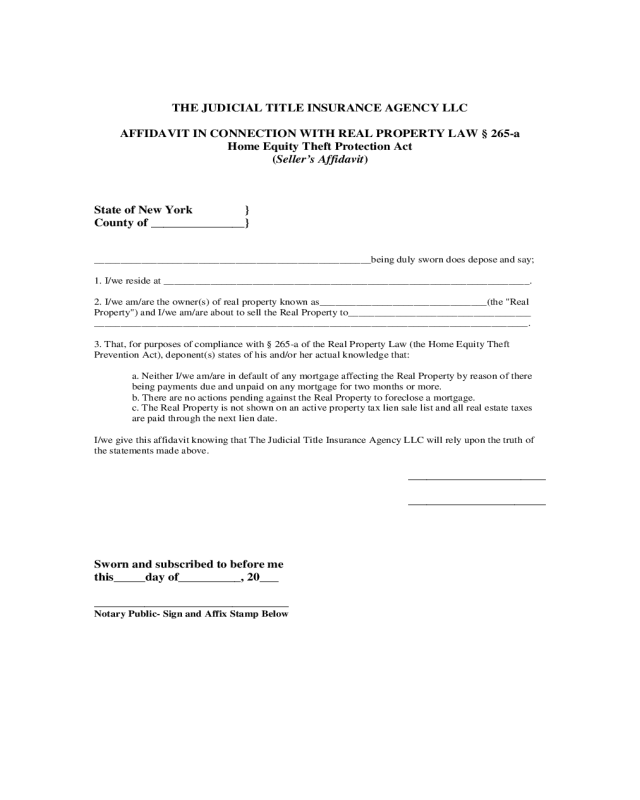 Seller s Affidavit New York Edit Fill Sign Online Handypdf