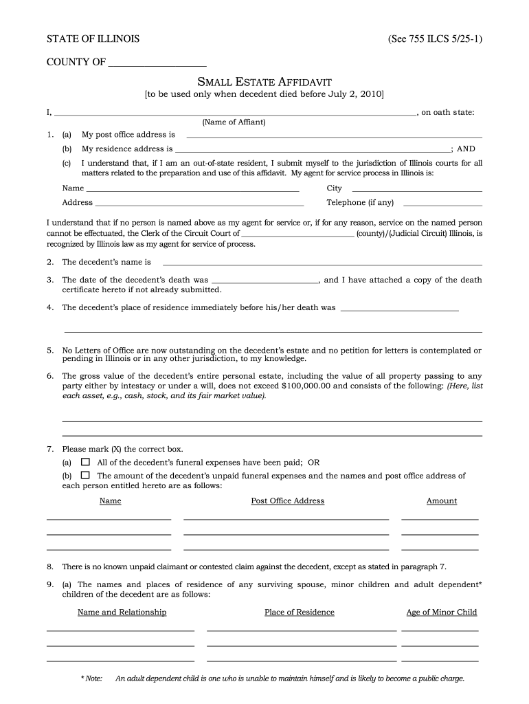 Small Estate Affidavit Illinois Fill Out And Sign Printable PDF 