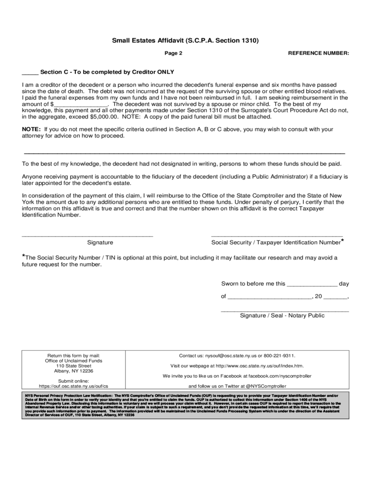 Small Estate Affidavit New York Free Download