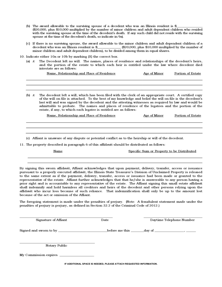 Small Estate Affidavit Sample Form Illinois Free Download