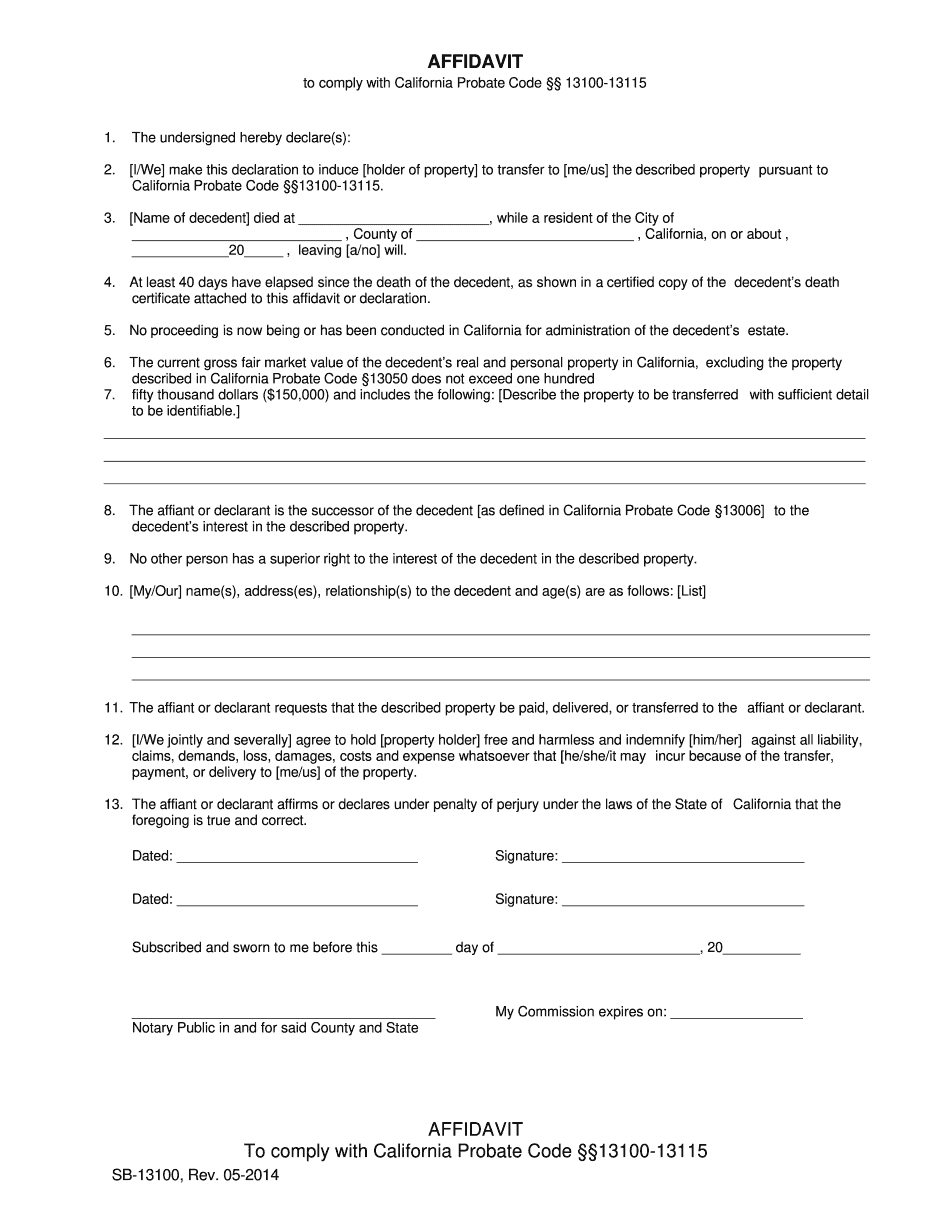 State Of California Probate Form 13100 Fillable And Editable PDF Form