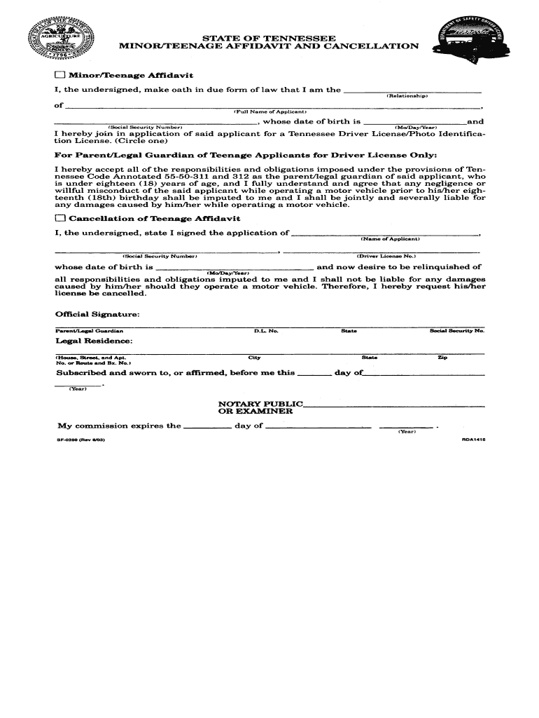 Teenage Affidavit Financial Responsibility Form