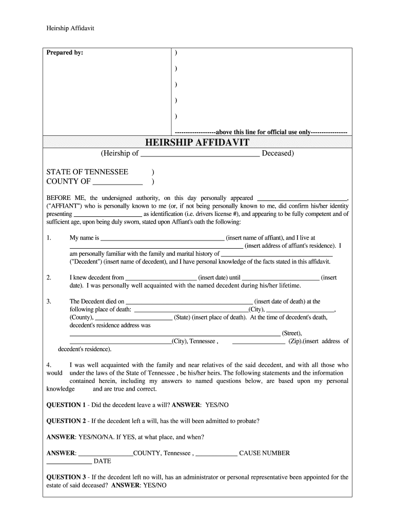 Tennessee Heirship Fill Online Printable Fillable Blank PdfFiller