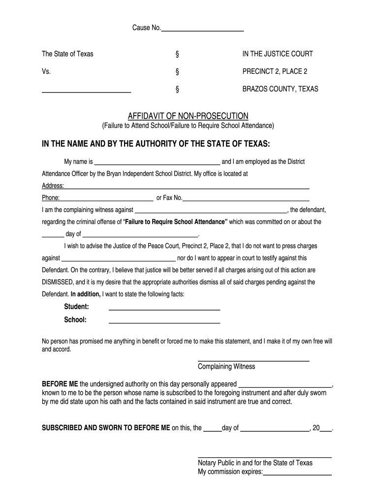 Texas Non Prosecution Form Fill Online Printable Fillable Blank 