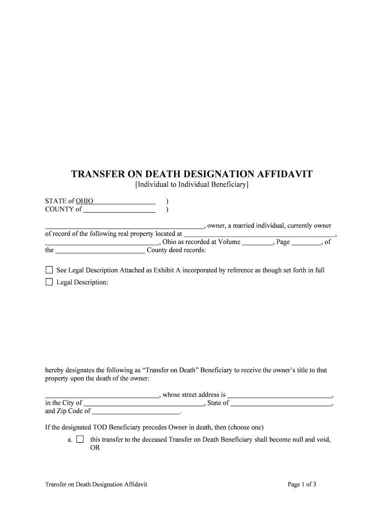 Transfer On Death Designation Affidavit Franklin County Ohio Fill And 