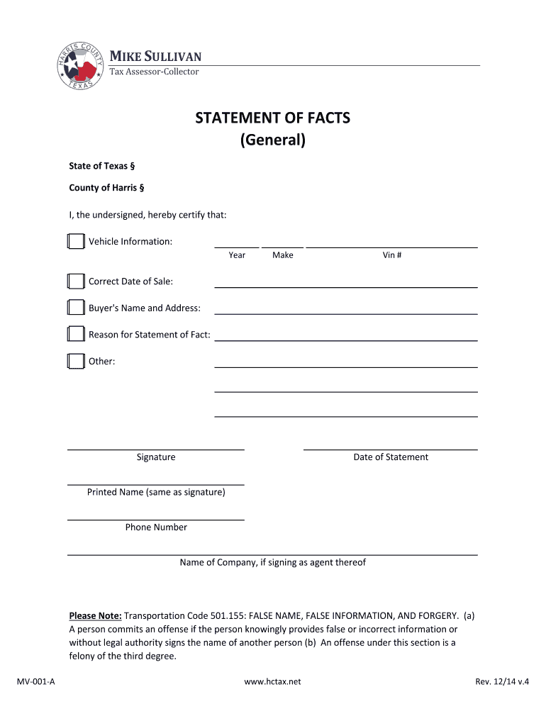 TX MV 001 A Harris County 2014 Fill Out Tax Template Online US 