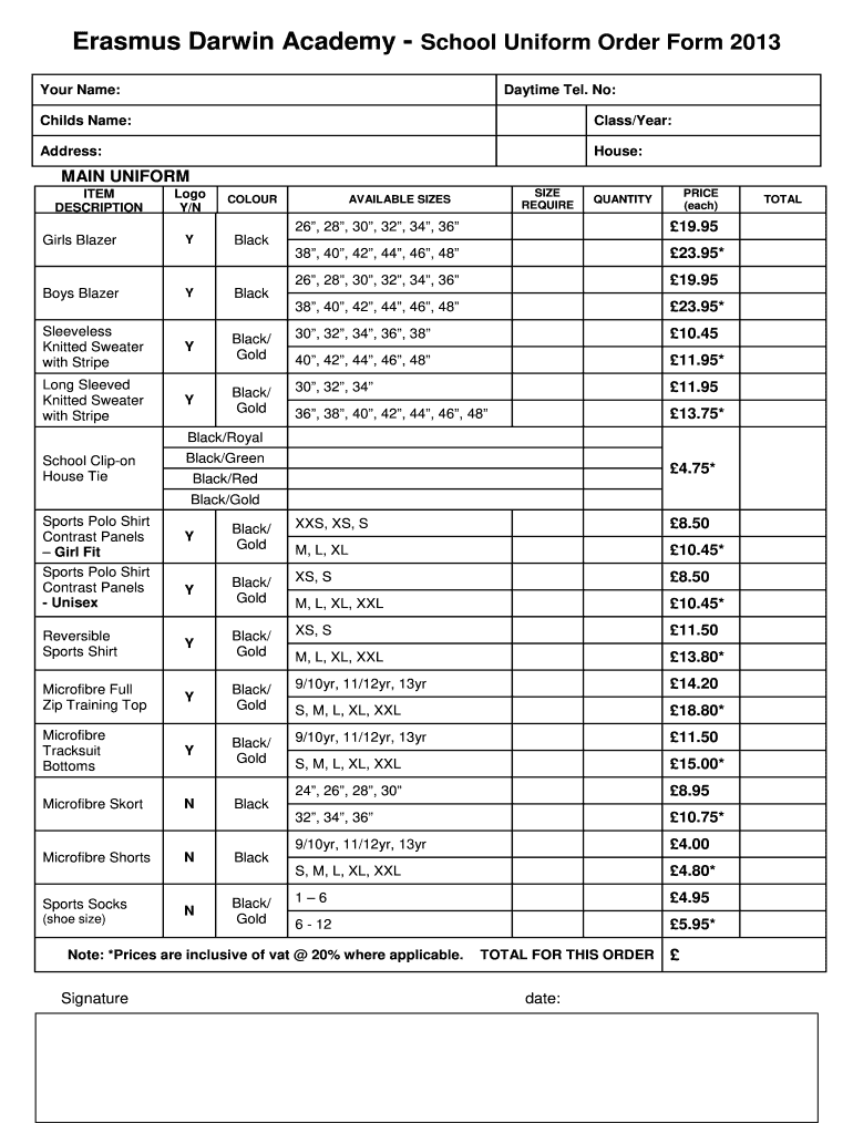 Uniform Order Forms Fill Online Printable Fillable Blank PdfFiller