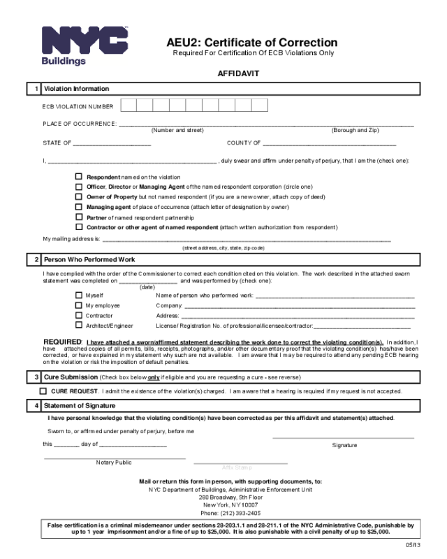 2021 Affidavit Of Correction Fillable Printable PDF Forms Handypdf