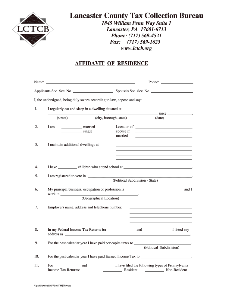 Affidavit For Residency Fill Online Printable Fillable Blank 