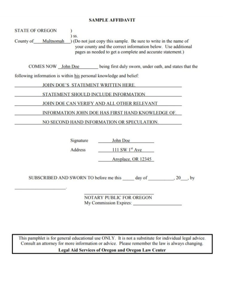 Affidavit Form Template Free Word Templates