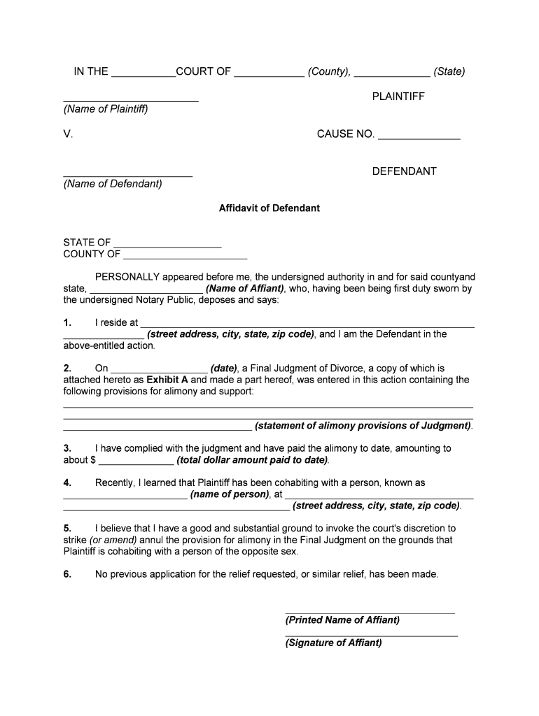 Affidavit Of Defendant Spouse In Support Of Motion To Amend Or Strike 
