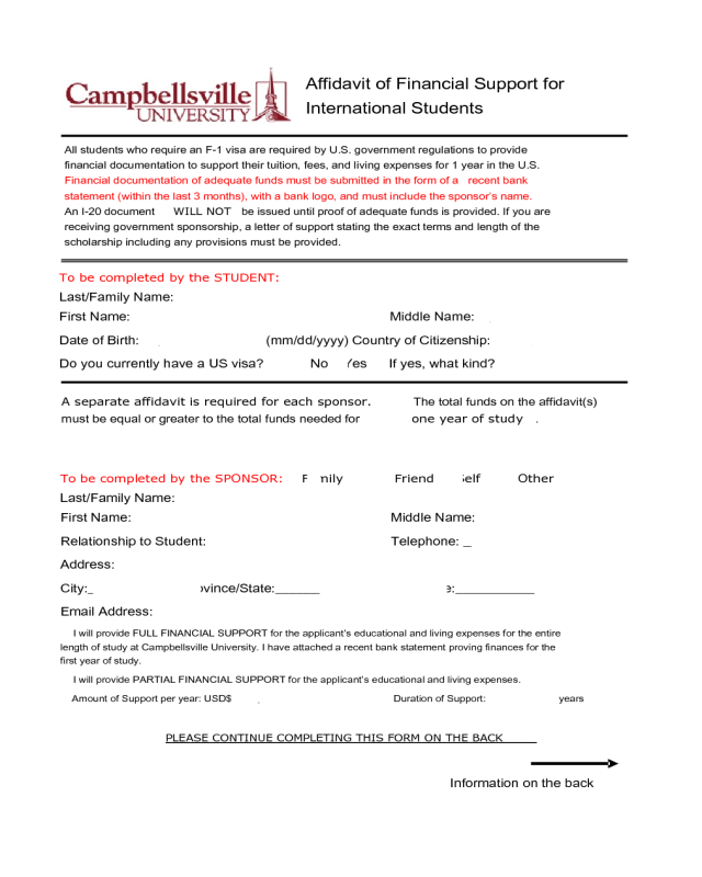 Affidavit Of Financial Support For International Students 