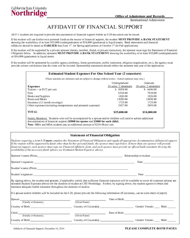 Affidavit Of Financial Support Form California Edit Fill Sign 