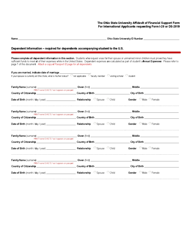 Affidavit Of Financial Support Form Ohio Free Download