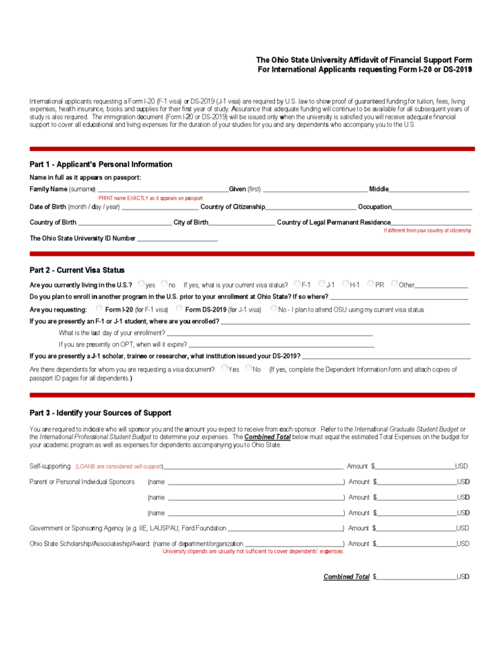 Affidavit Of Financial Support Form Ohio Free Download