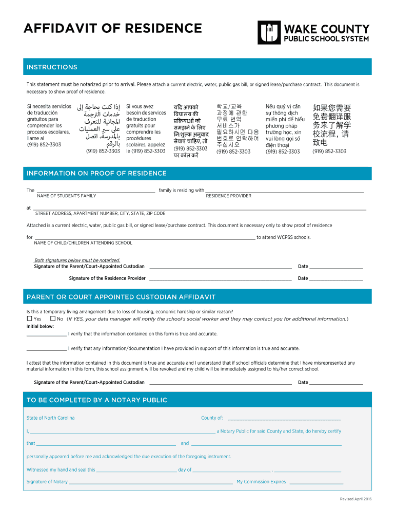 Affidavit Of Residence Wcpss Fill Out And Sign Printable PDF Template 