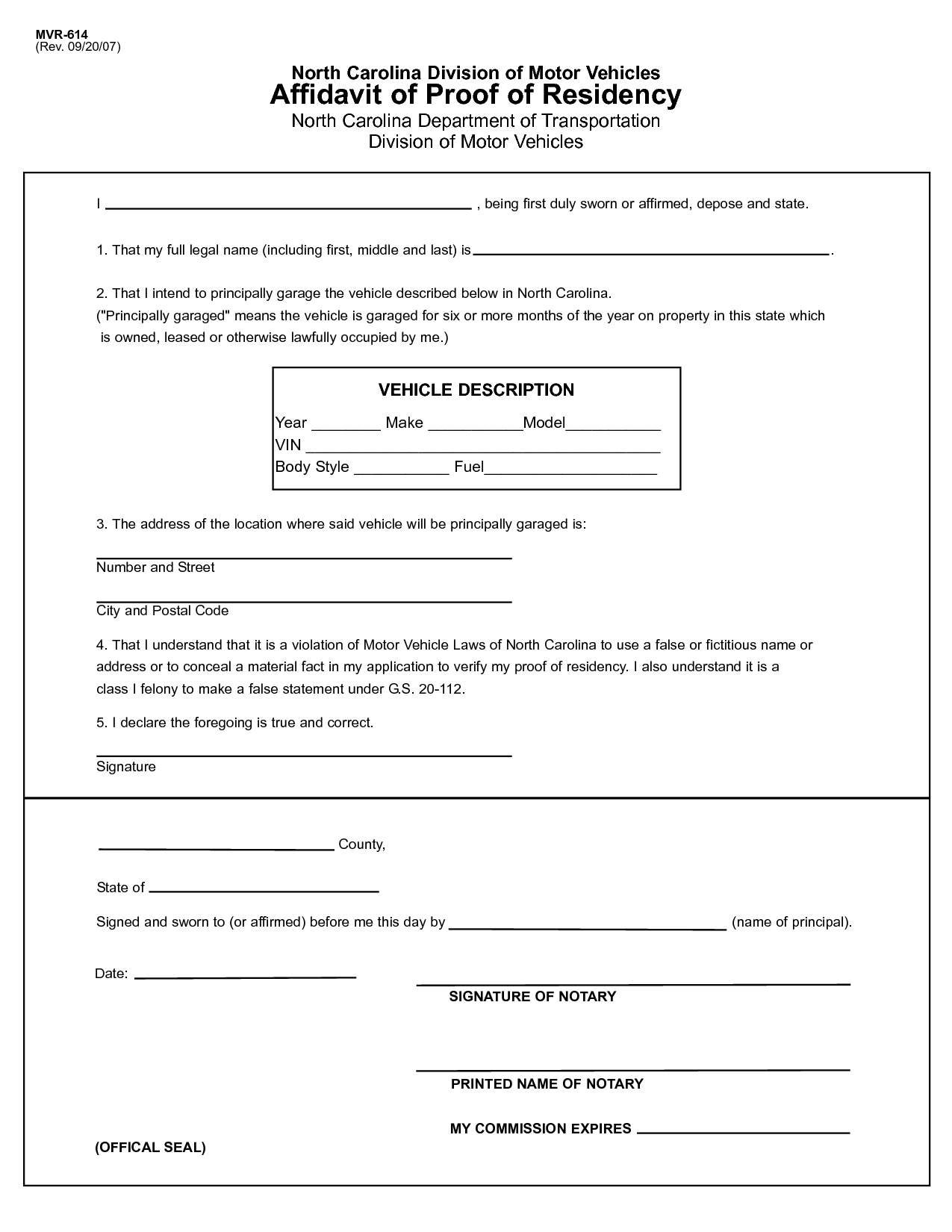 Affidavit Of Residency Form Free Printable Documents