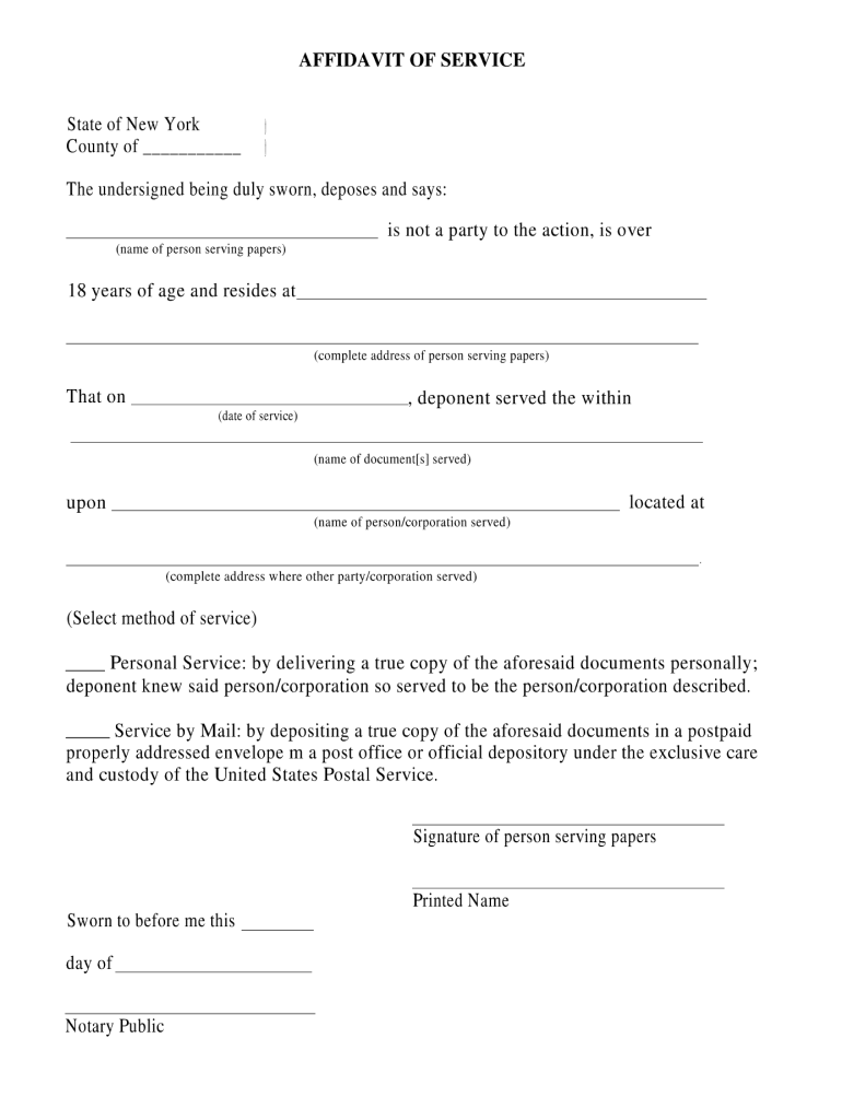 Affidavit Of Service New York Fill Out And Sign Printable PDF 