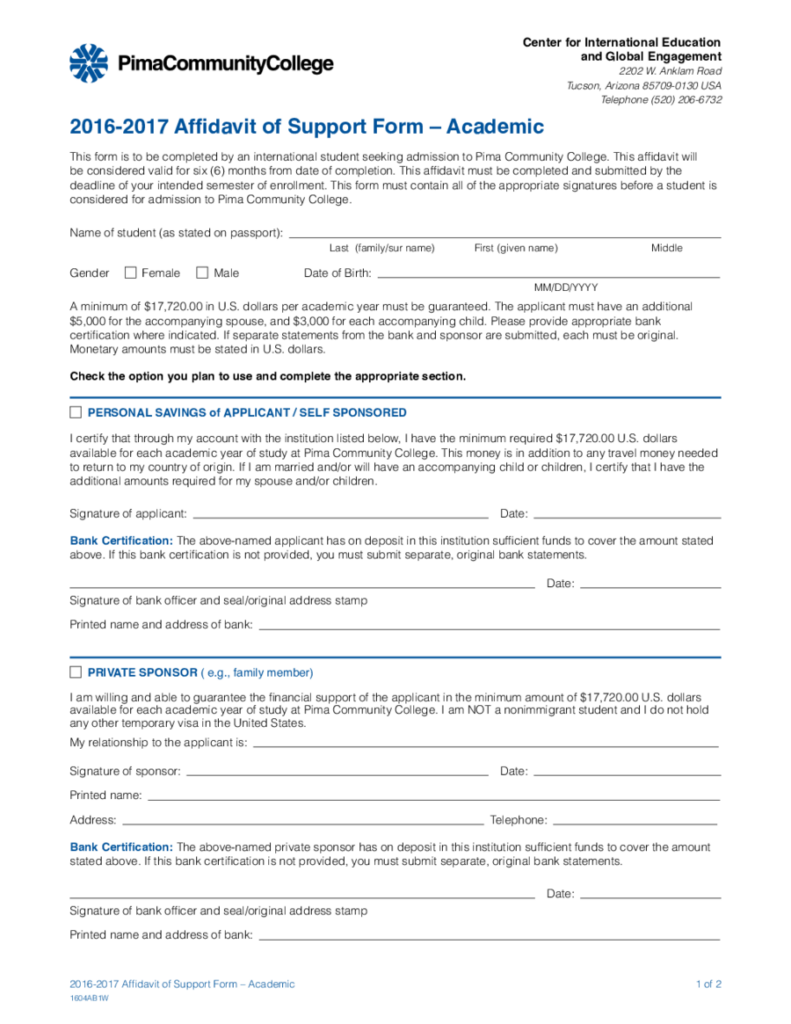 Affidavit Of Support Form Academic Edit Fill Sign Online Handypdf