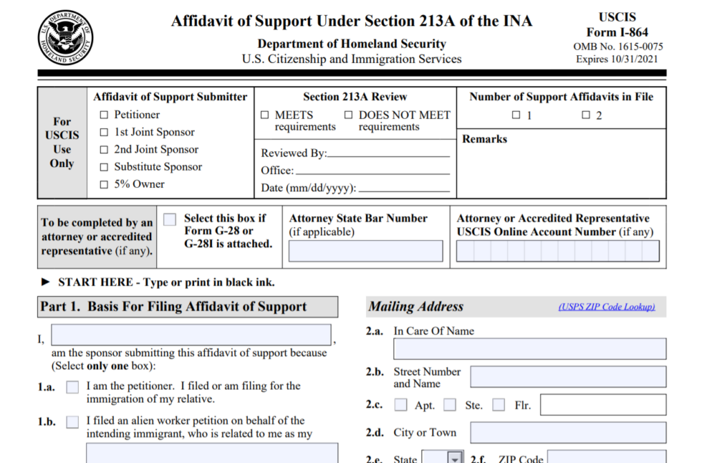 Affidavit Of Support U S Immigration Relief