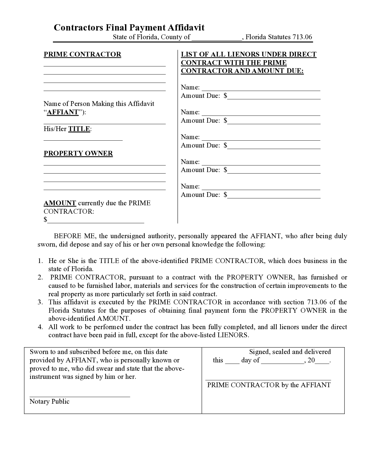 Florida Family Law Financial Affidavit Long Form Word Doc 2022 