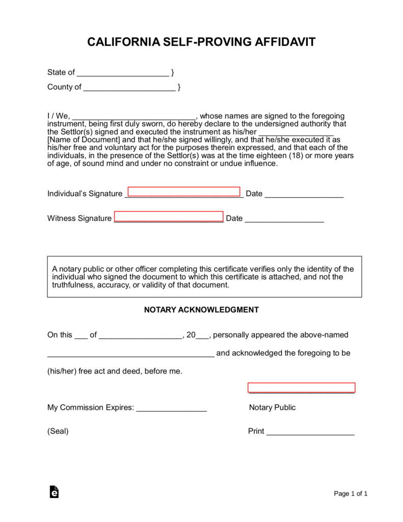 California Self Proving Affidavit Form EForms