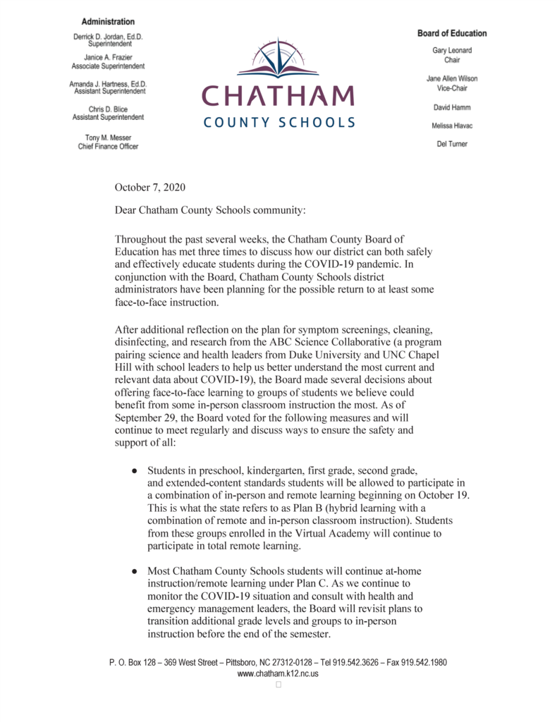 Chatham County Board Of Education On Plan B