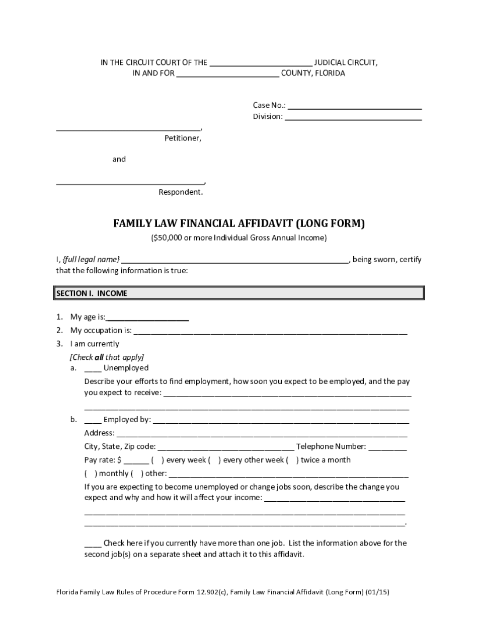 Family Law Financial Affidavit Form 12 902 b Or c Fill Online