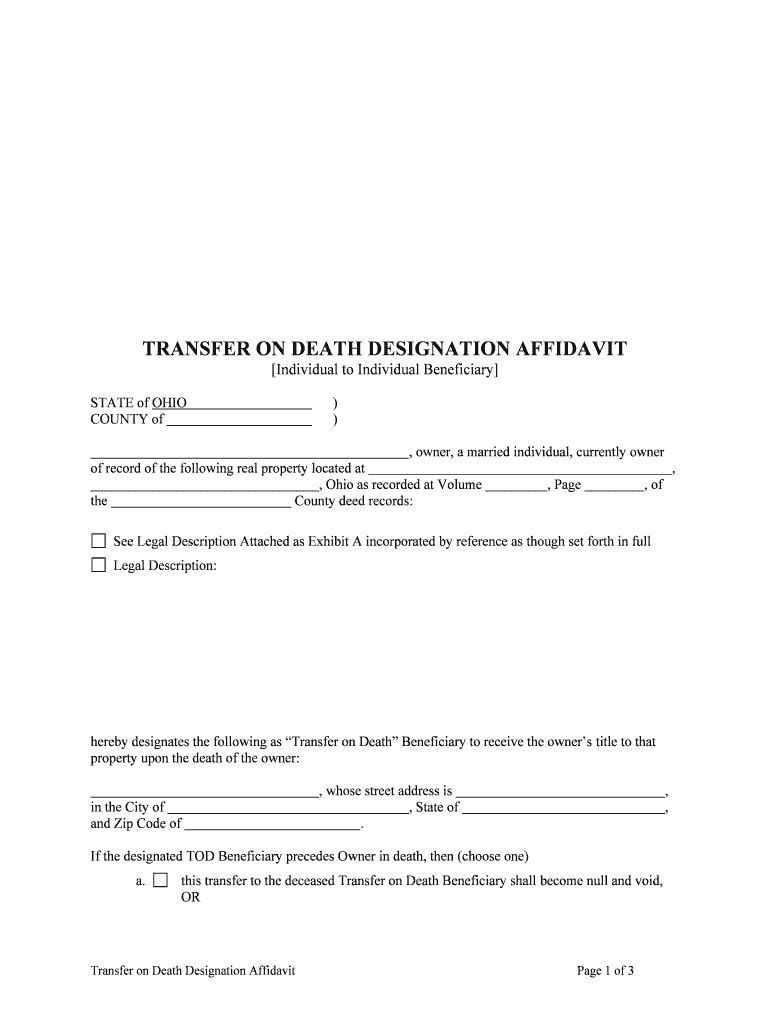 Fill Edit And Print Transfer On Death Designation Affidavit TOD From 