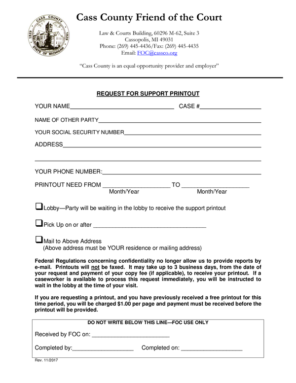 Fill Free Fillable Cass County Michigan Courts PDF Forms