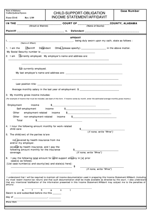 Fillable Form Cs 41 Child Support Obligation Income Statement 