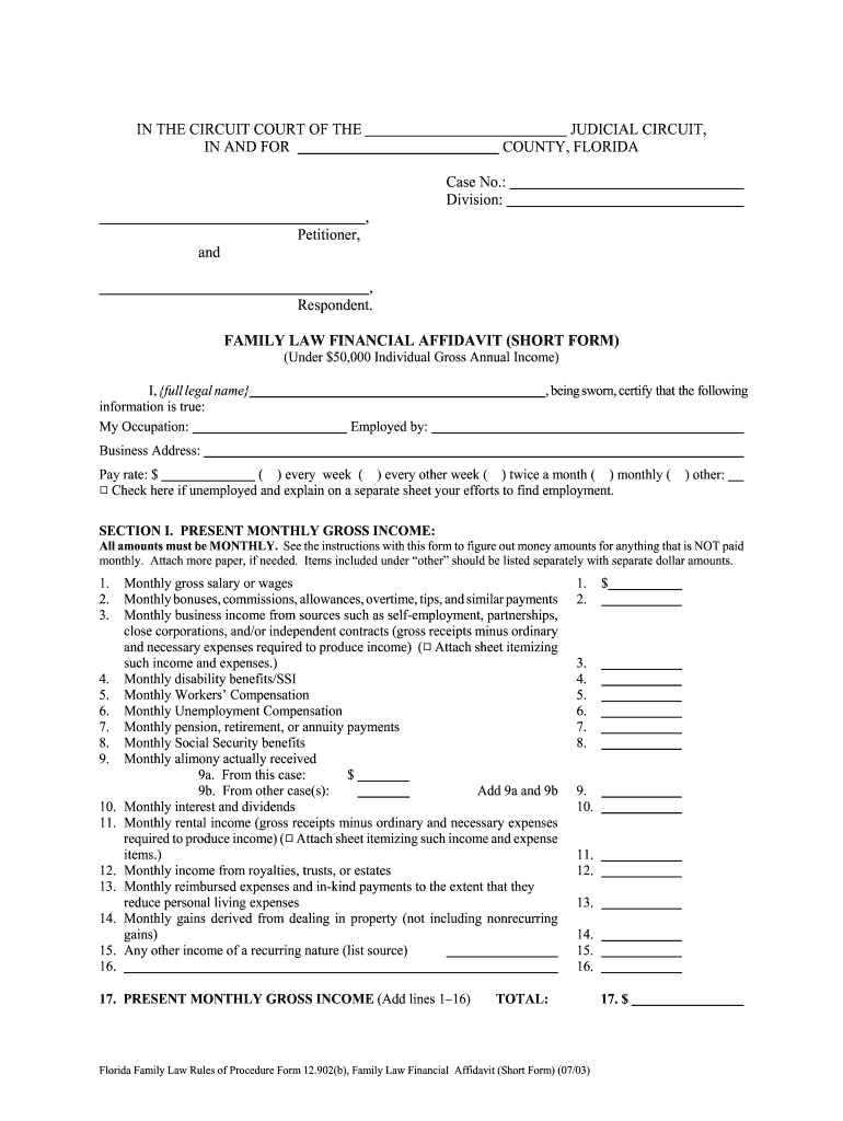 Fillable Online Family Law Financial Affidavit Short Form Fax Email 