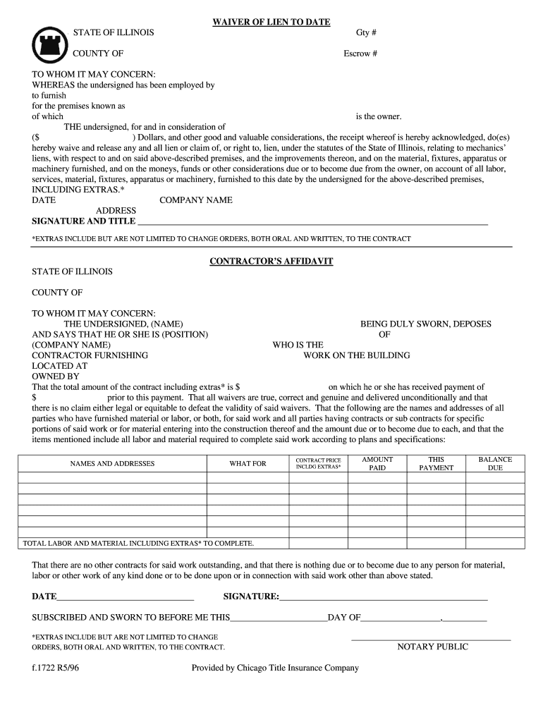 Final Waiver Of Lien Chicago Title Fill Online Printable Fillable 