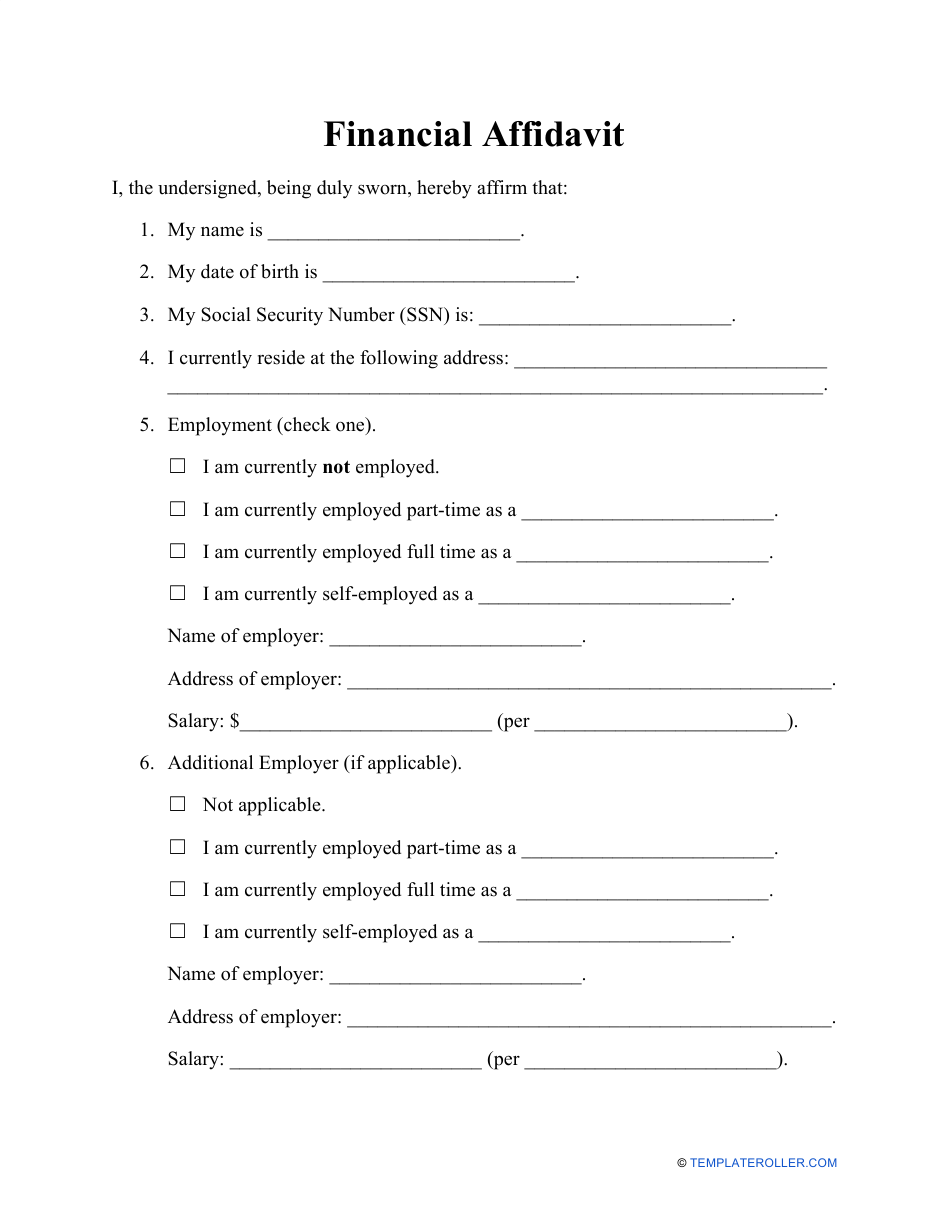 Financial Affidavit Form Download Printable PDF Templateroller