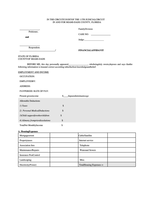 Financial Affidavit Short Form Printable Pdf Download