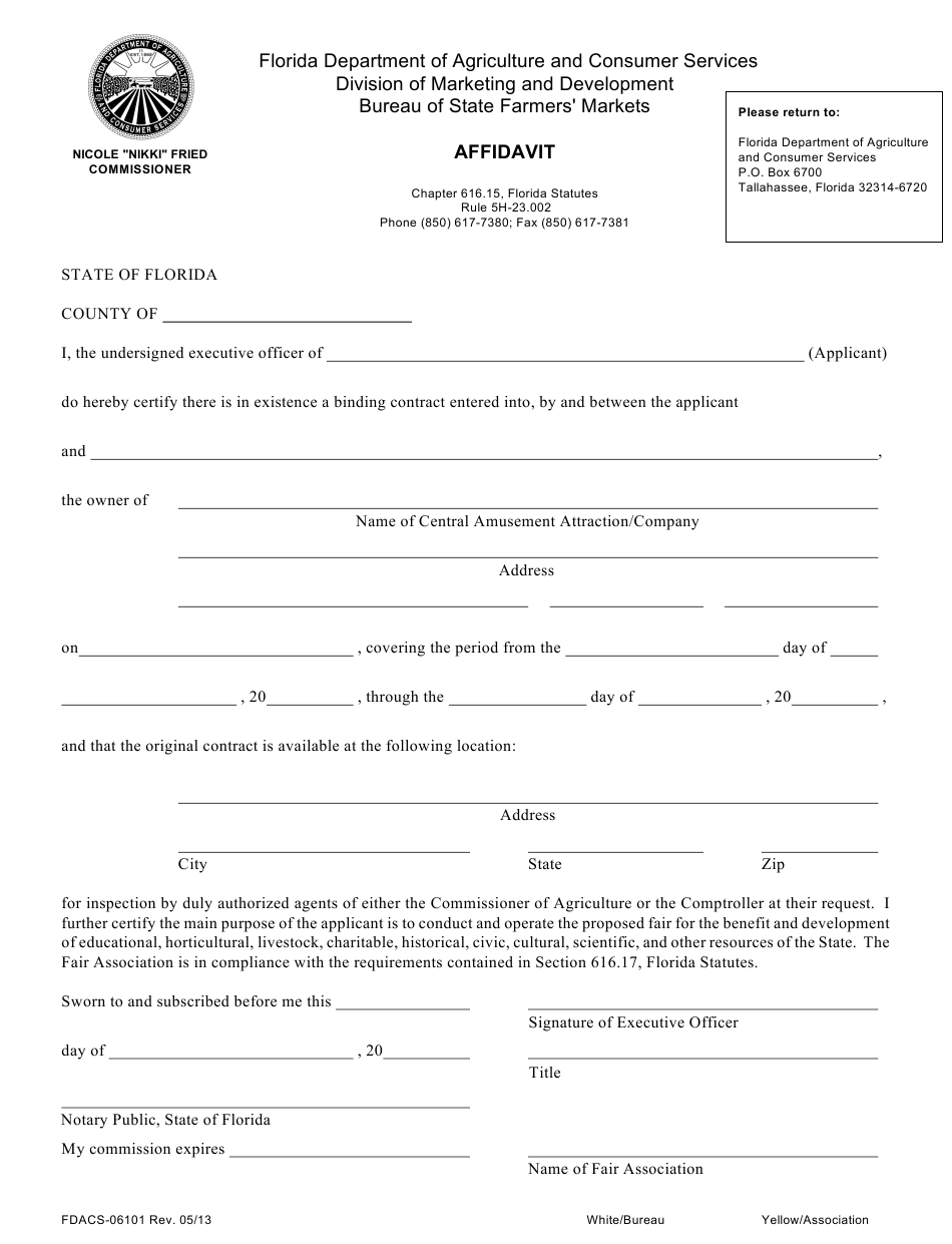 Form FDACS 06101 Download Fillable PDF Or Fill Online Affidavit Florida 
