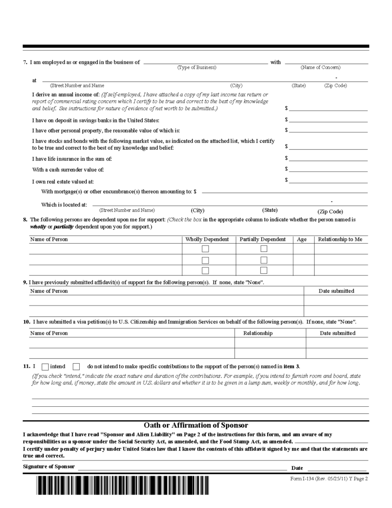 Form I 134 Affidavit Of Support